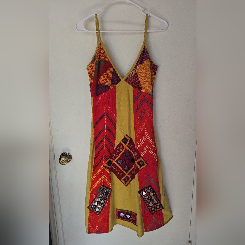 Colorful Patchwork Spaghetti Strap Dress Small NWOT